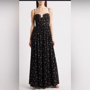 Lululs Tulle Lined Black Floral Formal Dress Large